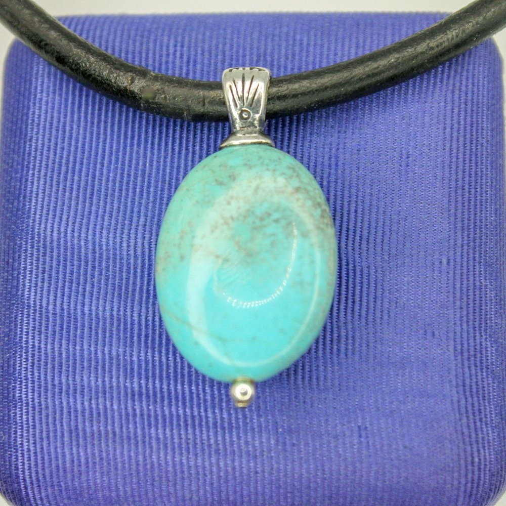 925 Sterling Silver Large Oval Turquoise SHUBE'S Mfg. Signed Pendant Necklace